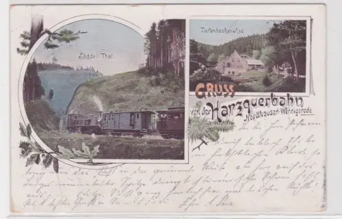 27062 Ak Lithografie Gruss von der Harzquerbahn Nordhausen-Wernigerode 1901