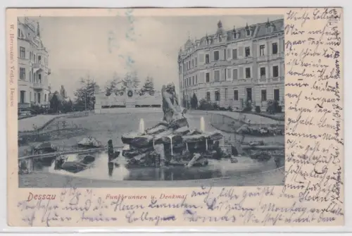 48752 Ak Dessau. Funkbrunnen u. Denkmal. 1901