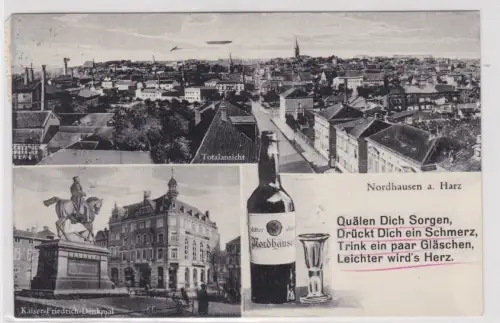 39049 Mehrbild Ak Nordhausen a. Harz.Totalansicht, Kaiser Friedrich Denkmal 1940