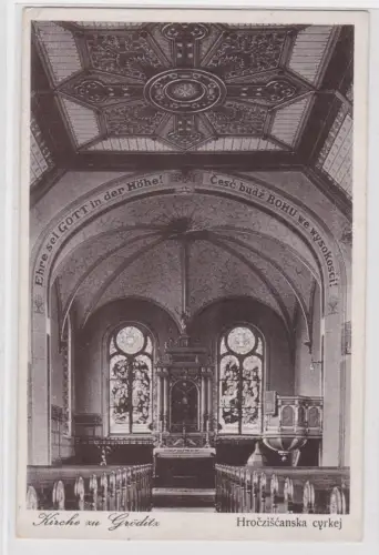 56492 Ak Gröditz O.L. Kirche Hrocziscanska cyrkej Altar Kanzel 1932