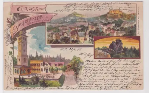 31101 Ak Lithographie Gruß vom Biegenkopf bei Blankenburg am Harz 1899
