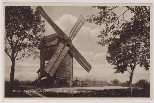 05664 Ak Paretz alte Windmühle mit idyllischer Zwergmühle 1938