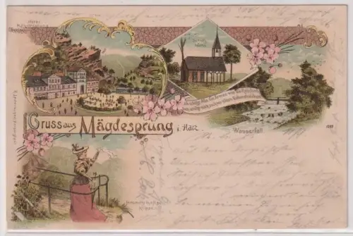 16966 Ak Lithographie Gruß aus Mägdesprung im Harz 1898