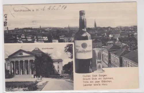 58848 AK Nordhausen a. H. Totalansicht, Stadttheater. 1916