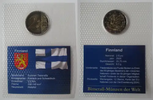 2 Euro Bi-Metall Münze Finnland 60 Jahre UNO 2005 Stempelglanz (118133)