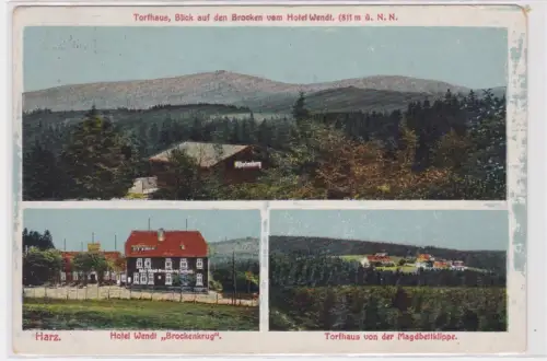 66789 Mehrbild Ak Torfhaus, Blick auf den Brocken vom Hotel Wendt. 1919
