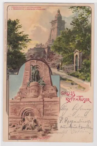 80848 Lithografie Ak Gruss vom Kyffhäuser. Kaiser-Wilhelm-Denkmal. 1902