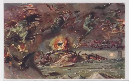 15062 Ak Lithographie Walpurgisnacht auf dem Brocken. 1929