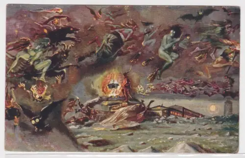 54701 Lithographie Ak Walpurgisnacht auf dem Brocken. um 1930