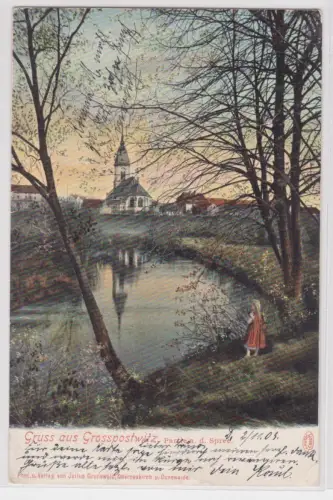 06090 Lithografie Ak Gruss aus Grosspostwitz. Partie a. d. Spree. 1903