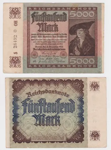 5000 Mark Reichsbanknote Deutsches Reich 2.12.1922 KN 5stellig (147992)