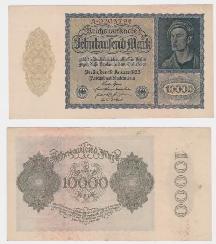 10000 Mark Reichsbanknote Deutsches Reich 19.1.1922 KN 7stellig (141146)