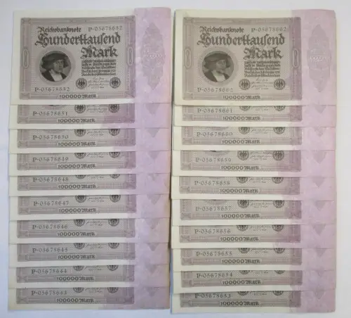 20 x 100000 Mark Reichsbanknote Deutsches Reich 1.2.1923 mit Banderole (149043)