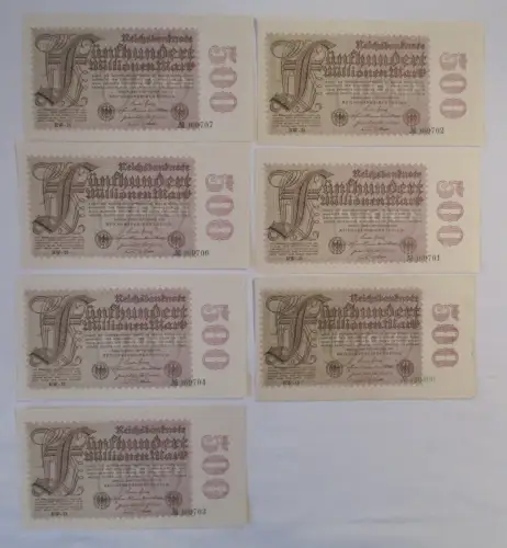 7 x 500 Millionen Mark Banknote Berlin 1.9.1923 fortlaufende Nummern (149099)