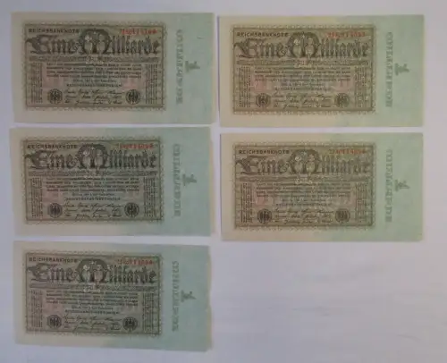 5 x 1 Milliarde Mark Banknote Inflation 10.09.1923 fortlaufende Nummer (144821)