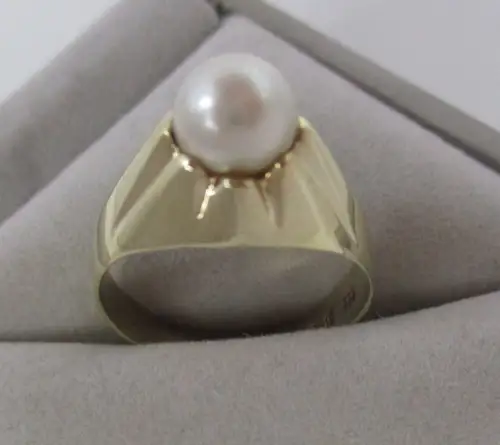 eleganter 333er Gold Ring mit Bernstein und verziertem Ringkopf (160867)