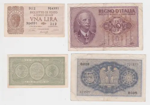 1 und 5 Lire Banknoten Italien 1940 und 1944 (144033)