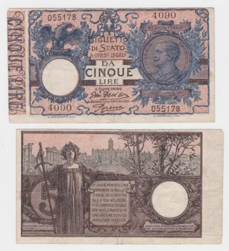 5 Lire Banknote Italien 29.7.1918 Pick 23c (141564)