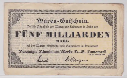 Banknote Inflation 5 Mill.Mark ver. Aluminium Werke A.G. Lautawerk 1923 (141238)