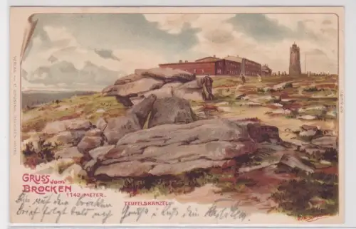 71946 AK Gruss vom Brocken. 1142 Meter. Teufelskanzel. 1891
