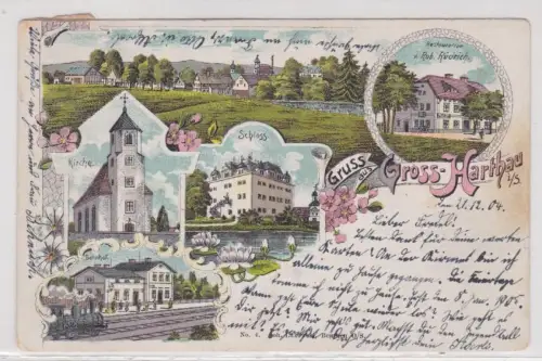 96242 Ak Lithographie Gruß aus Groß-Harthau in Sachsen 1904