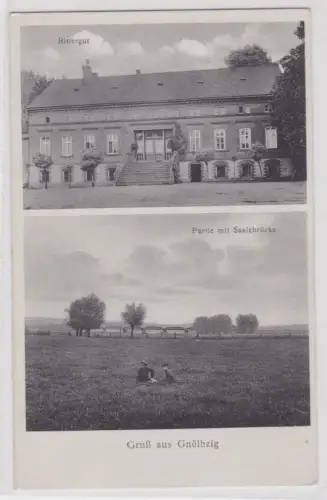 30017 Mehrbild Ak Gruß aus Gnölbzig Rittergut, Saalebrücke 1941