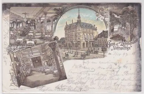 40224 Ak Lithographie Gruß aus dem Kystallpalaste in Nordhausen 1897