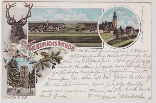 92259 Ak Lithographie Gruß aus Friedrichsbrunn im Harz 1899