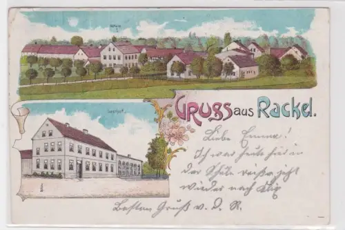 20970 Ak Lithographie Gruß aus Rackel Oberlausitz Gasthof 1915