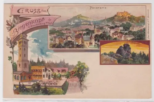 27844 Ak Lithographie Gruß vom Biegenkopf bei Blankenburg am Harz um 1900