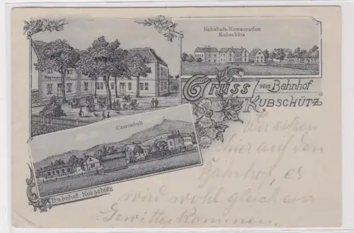 86933 Mehrbild Ak Gruß vom Bahnhof Kubschütz mit Restaurant 1926