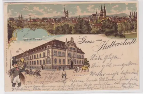 903563 Ak Lithographie Gruß aus Halberstadt kaiserliches Postamt 1899