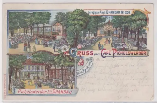 06692 Ak Lithographie Gruß aus Café Pichelswerder bei Spandau 1899