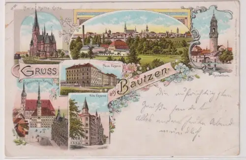 28173 Ak Lithographie Gruß aus Bautzen Kasernen usw. 1898