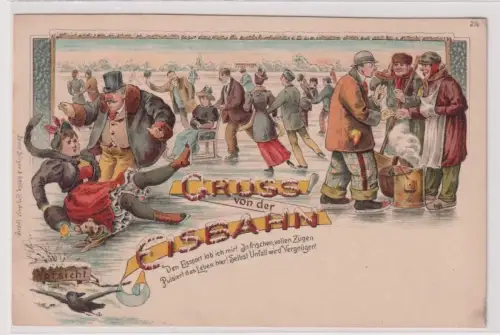 82281 Bruno Bürger Ak Lithographie Gruß von der Eisbahn um 1900