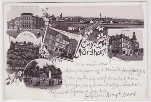 21427 Ak Lithographie Gruß aus Nordhausen Gymnasium usw. 1896