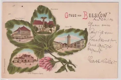 07657 Kleeblatt Ak Lithographie Gruß aus Beeskow Kaserne usw. 1904