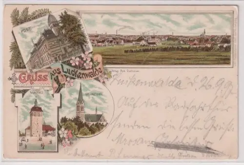 908592 Ak Lithographie Gruß aus Luckenwalde Post, Markt usw. 1897