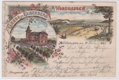 32686 Ak Lithographie Gruß von dem Hotel Kaiserberg bei Nordhausen 1895 !!!