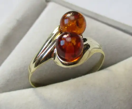 eleganter Damen Ring 333er Gold mit 2 Bernsteinkugeln (168081)