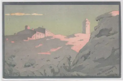 903425 AK Brockenhaus bei Sonnenaufgang, von der Teufelskanzel aus gesehen. 1909