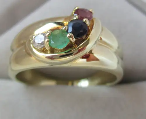 eleganter Damen Ring 333er Gold mit Smaragd Topas Rubin (168006)