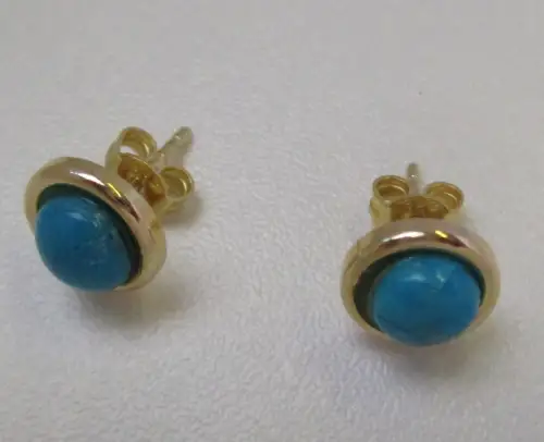 elegante 333er Gold Ohrringe Ohrstecker mit türkisem Edelstein (117517)