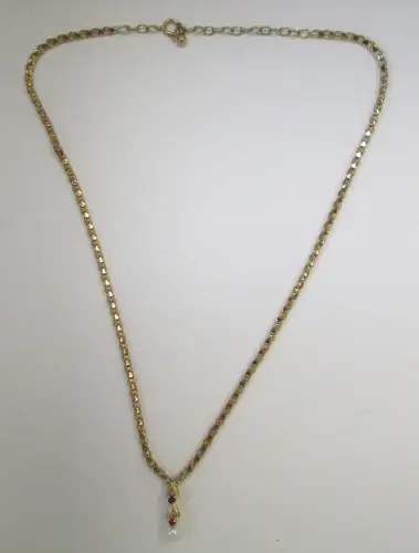 elegante 333er Gold Halskette Collier mit Perlen + Topas Anhänger (107945)
