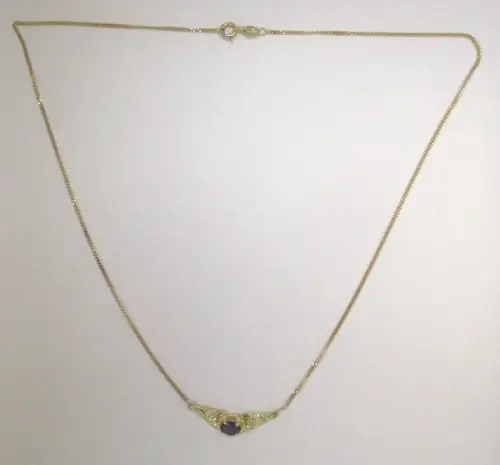 elegante 333er Gold Halskette Collier mit verziertem Amethyst Anhänger (107283)