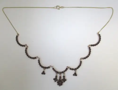 elegante 333er Gold Halskette Collier Granatschmuck Prager Jugendstil (101998)