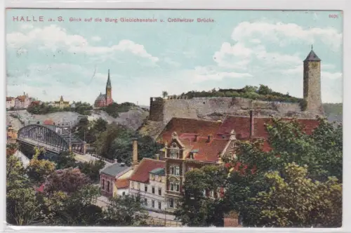 901859 AK Halle a.S.Blick auf die Burg Giebichenstein u. Cröllwitzer Brücke.1906