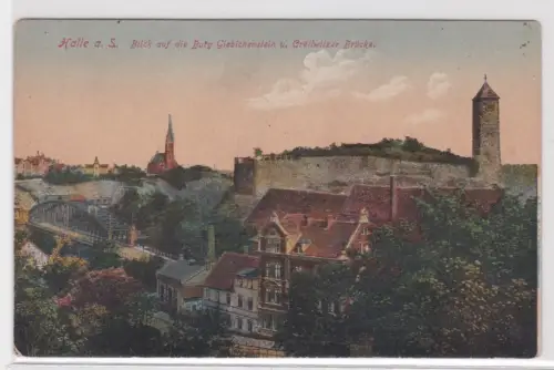 25156AK Halle a.S.Blick auf die Burg Giebichenstein u.Cröllwitzer Brücke.um 1910