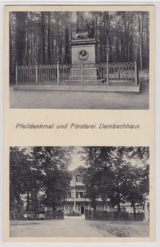 26448 Ak Pfeildenkmal und Försterei Dambachhaus. Gernrode im Harz .1937