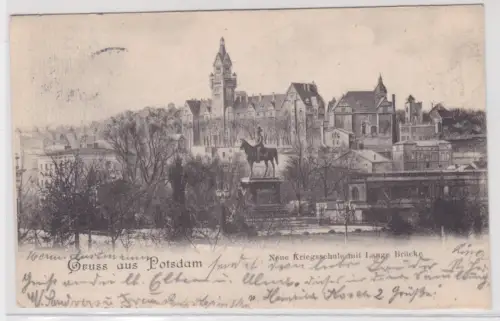 50180  Ak Gruss aus Potsdam. Neue Kriegsschule mit Lange Brücke. 1903